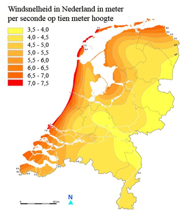 windkaart Nederland 10 meter hoogte